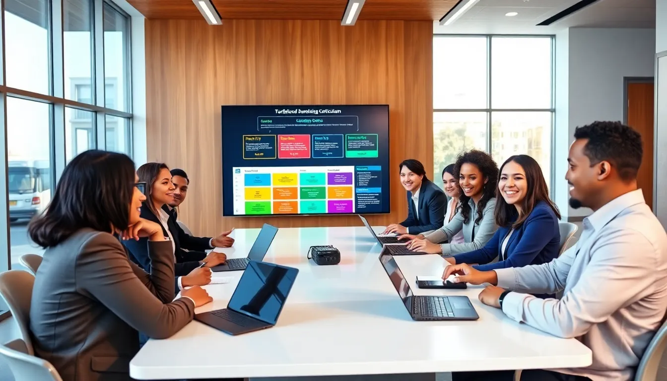 diverse professionals collaborating in a modern training environment.