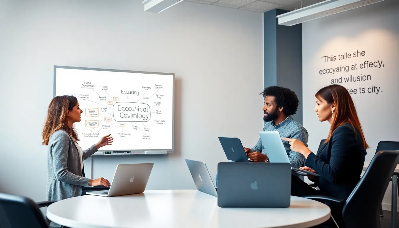 Diverse professionals collaborating in a modern educational psychology classroom.