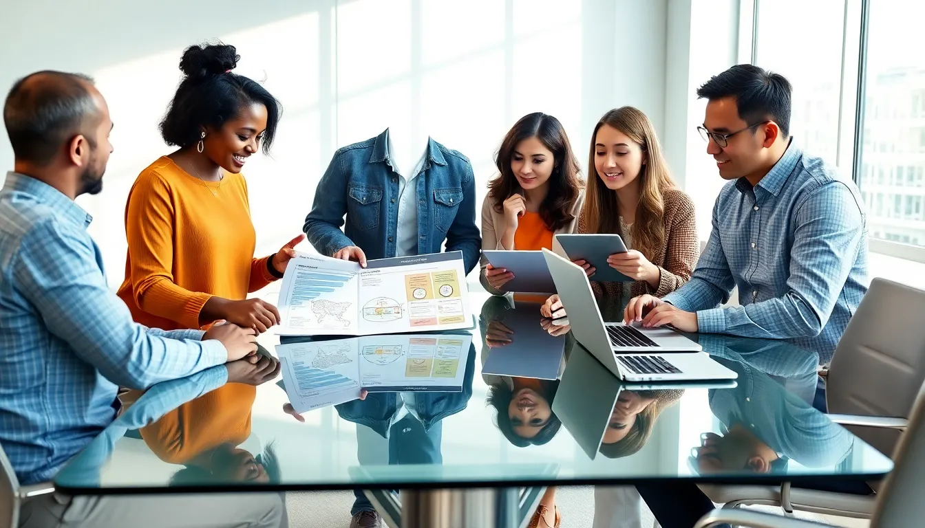 diverse team discussing curriculum development in a modern office.